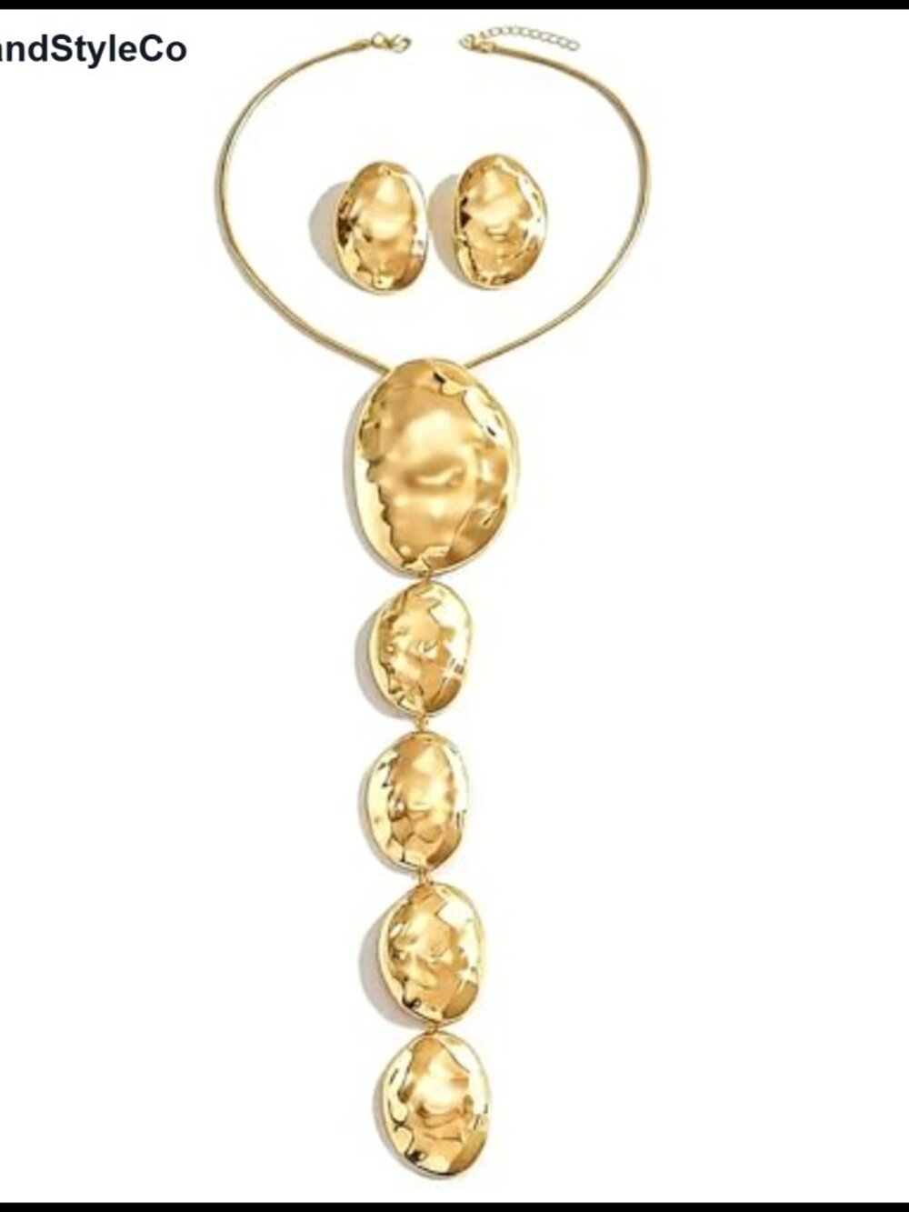 Chunky Hammered Geometric Necklace Earrings Statement Jewelry Set